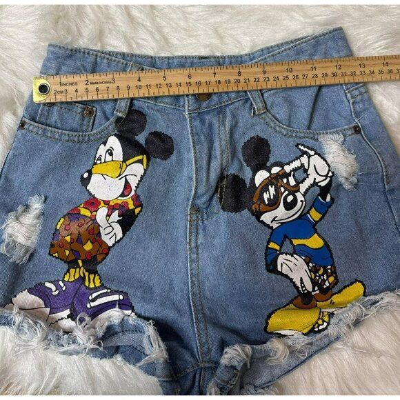 Mickey Mouse Disney Theme Denim Cut Off High Rise Shorts Women's Small - Picture 5 of 7
